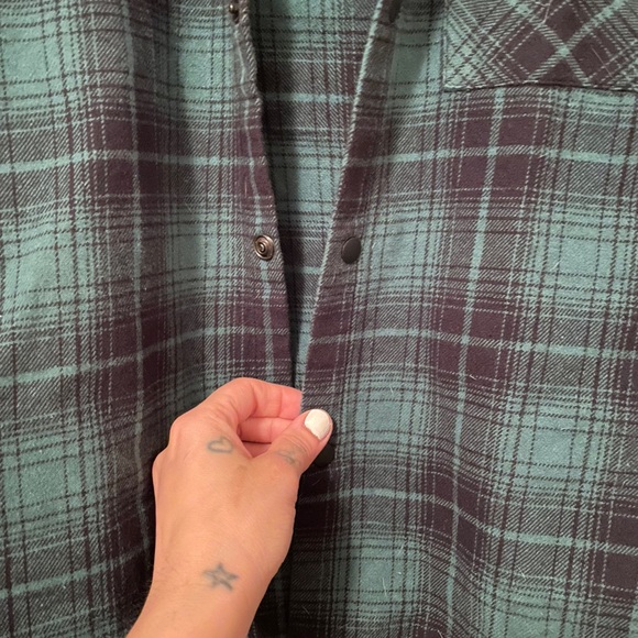 Zara kids green and black plaid button down hoodie shirt size 13-14 - Picture 7 of 9